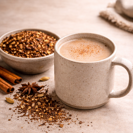 Cup of coffee with spices on a textured surface